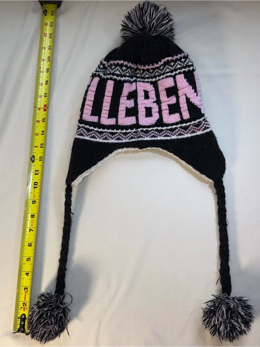 Bentleyville Black & Pink Pom-Pom Earflap Beanie Winter Hat